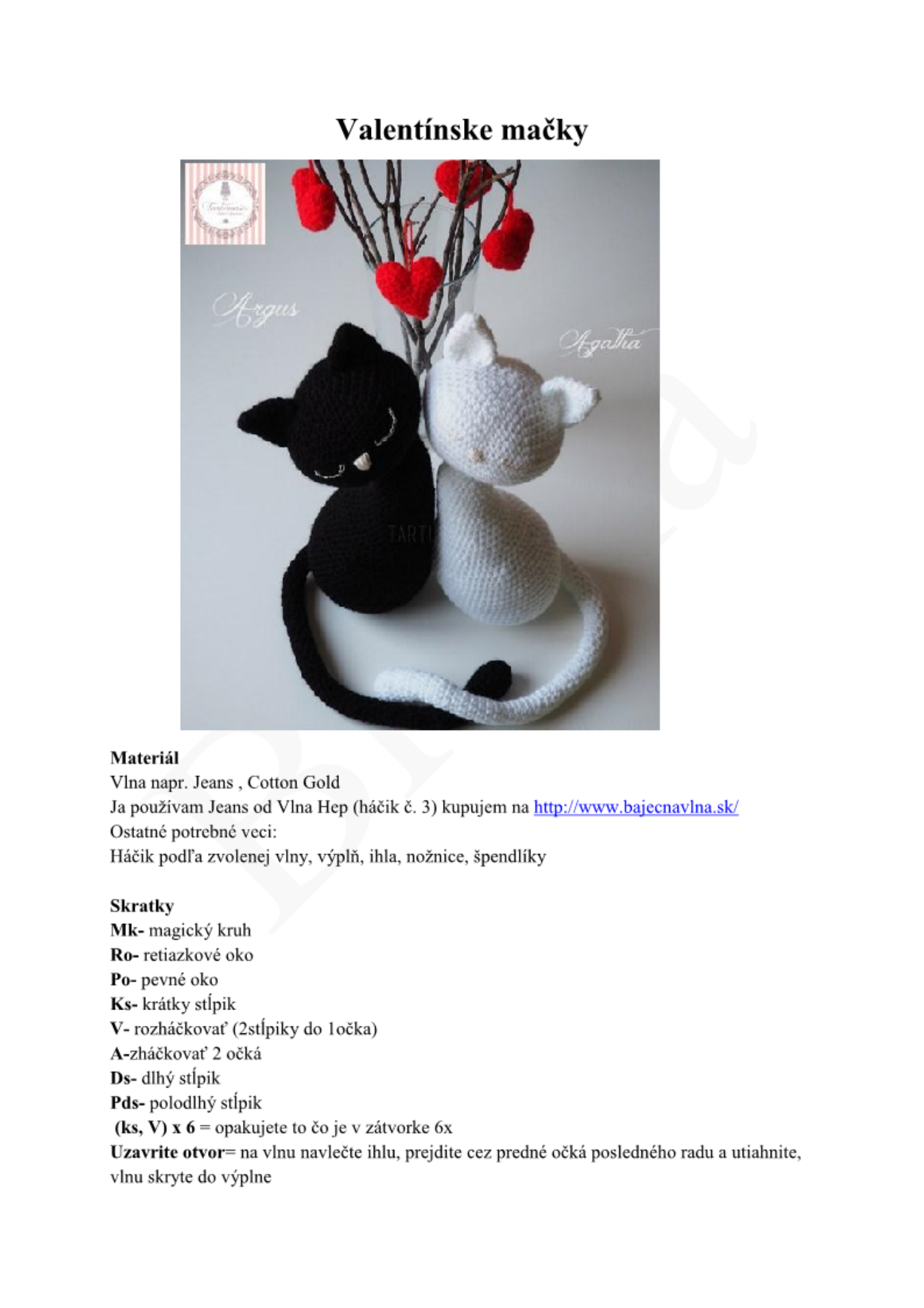 Strana 1 z návodu valentínske mačky